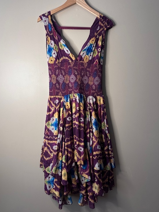 Free People Dresses & Skirts - Free People Wisteria and Lattice Smocked Waist Bandhani Print Midi Dress, Boho